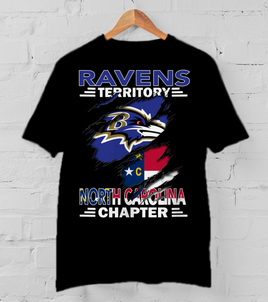 Ravens Territory North Carolina Chapter With State Flag And Team Logo Elements T-Shirt