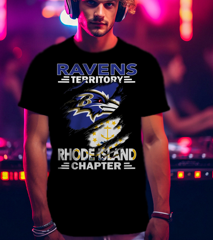 Ravens Territory Rhode Island Chapter Baltimore Ravens Logo And Rhode Island Flag T-Shirt
