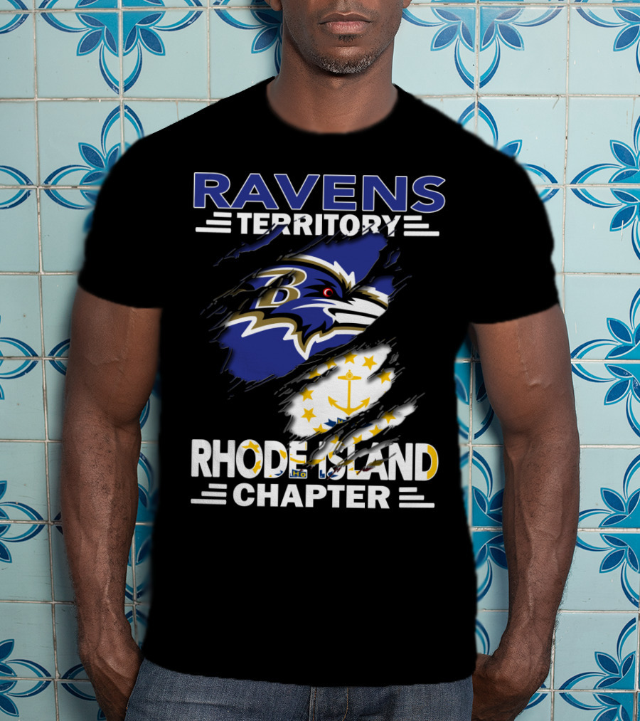 Ravens Territory Rhode Island Chapter Baltimore Ravens Logo And Rhode Island Flag T-Shirt