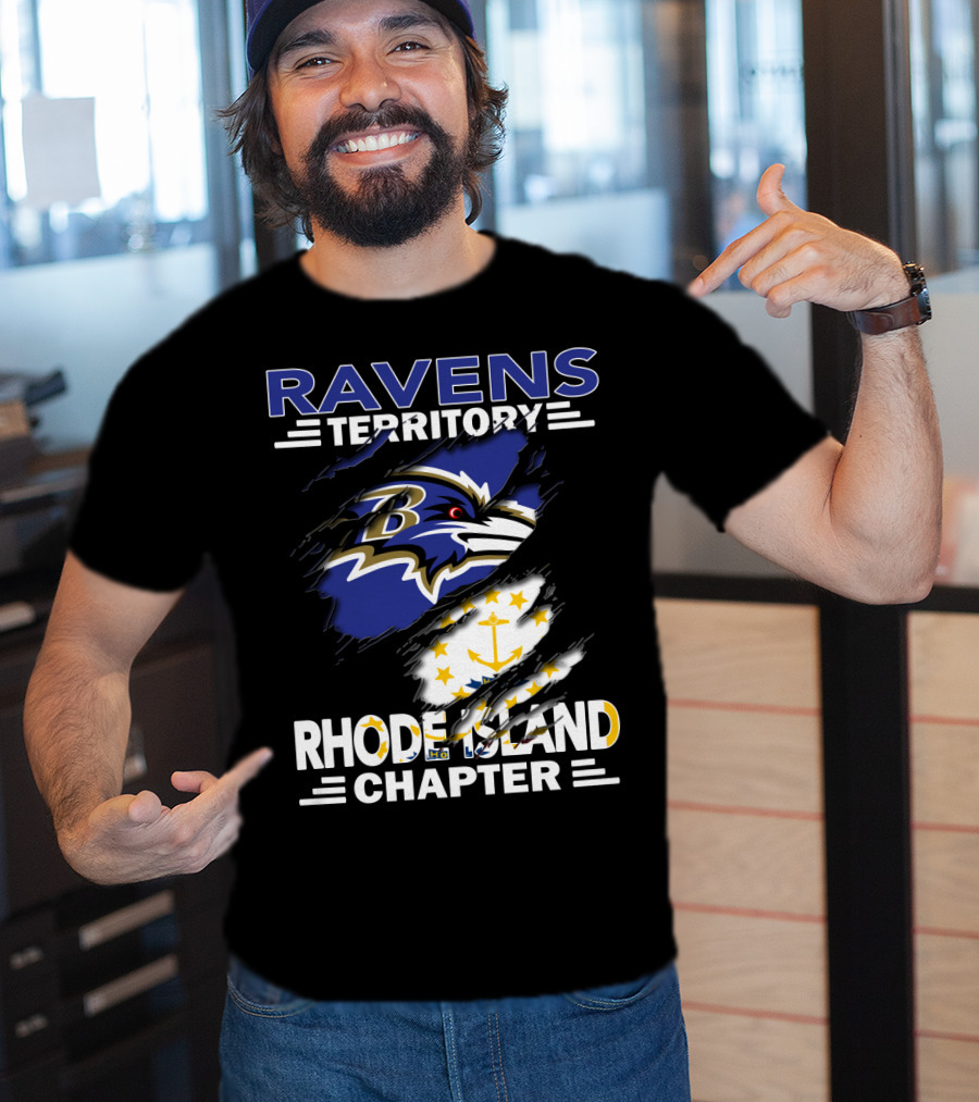 Ravens Territory Rhode Island Chapter Baltimore Ravens Logo And Rhode Island Flag T-Shirt