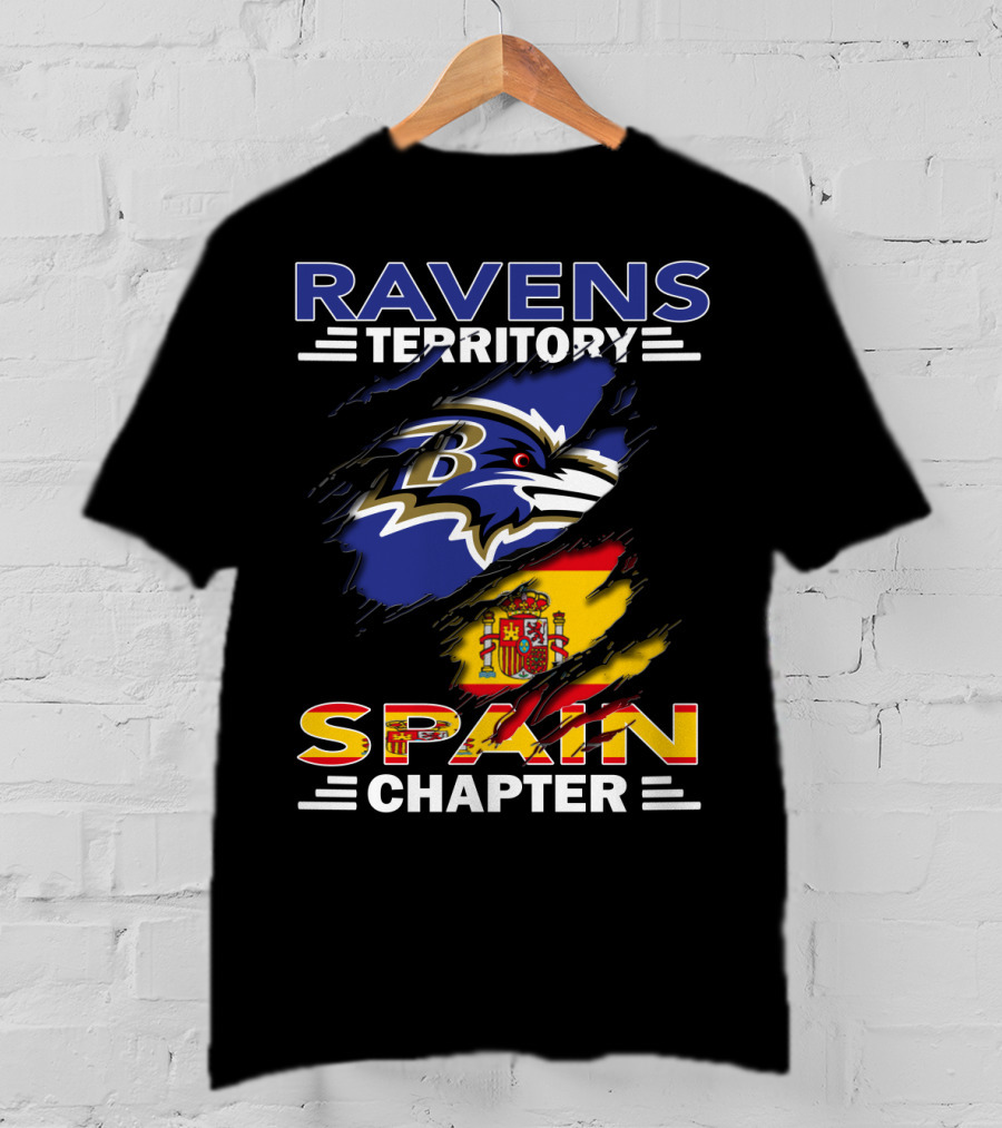 Ravens Territory Spain Chapter Flag And Logo Blend T-Shirt