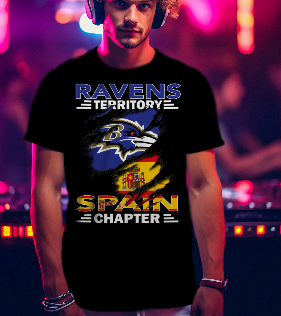 Ravens Territory Spain Chapter Flag And Logo Blend T-Shirt