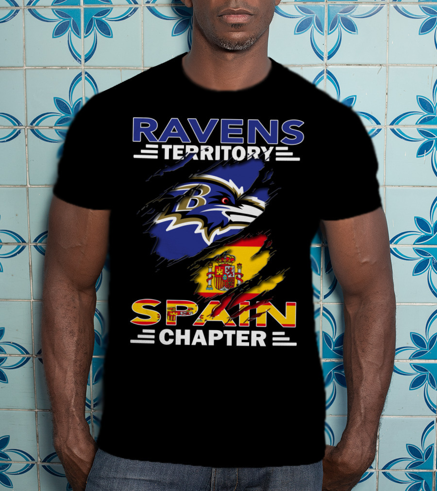 Ravens Territory Spain Chapter Flag And Logo Blend T-Shirt