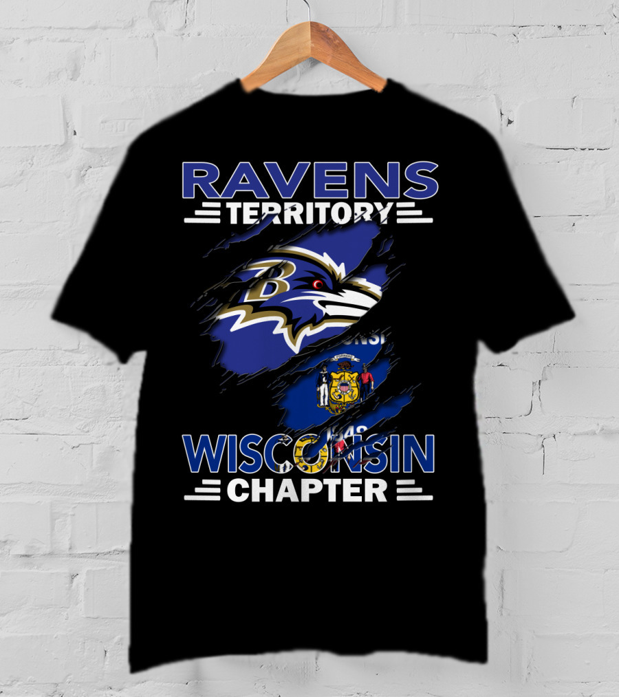 Ravens Territory Wisconsin Chapter Baltimore Ravens Logo Wisconsin Flag T-Shirt