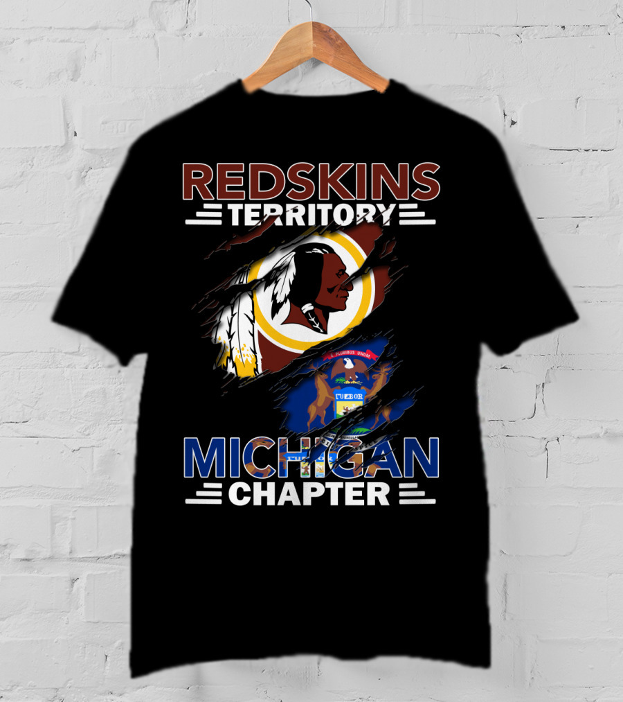 Redskins Territory Michigan Chapter Michigan State Flag Ripped Effect T-Shirt