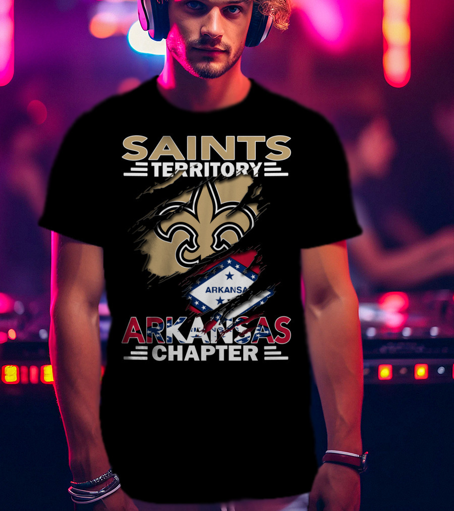 Saints Territory Arkansas Chapter Fleur-de-Lis Icon With State Flag T-Shirt