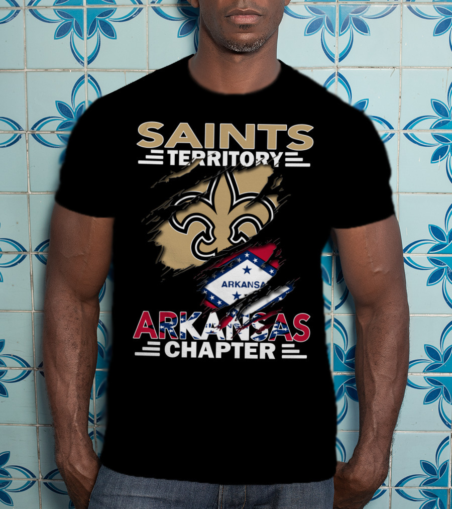 Saints Territory Arkansas Chapter Fleur-de-Lis Icon With State Flag T-Shirt