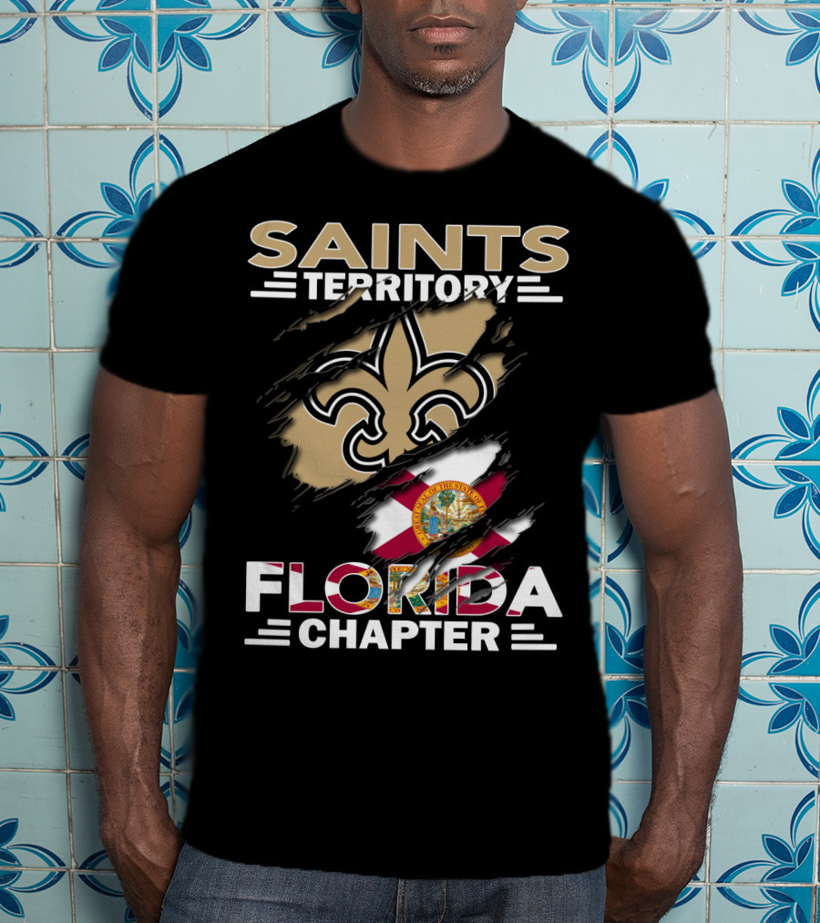 Saints Territory Florida Chapter Fleur-De-Lis Emblem With Florida State Flag T-Shirt