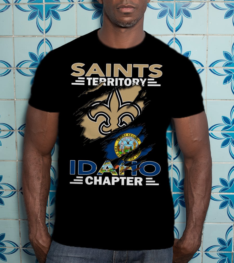 Saints Territory Idaho Chapter New Orleans Fleur-de-Lis And Idaho State Seal T-Shirt