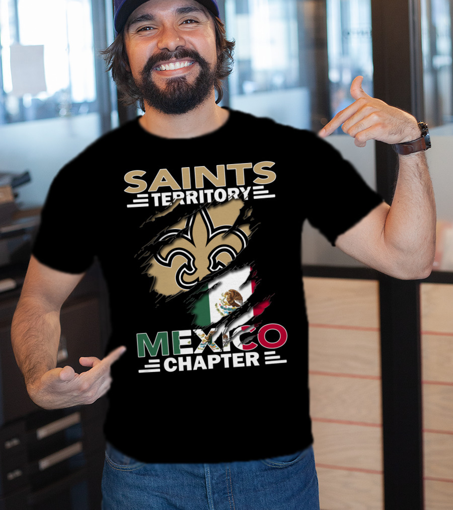 Saints Territory Mexico Chapter Fleur-de-Lis Mexico Flag T-Shirt