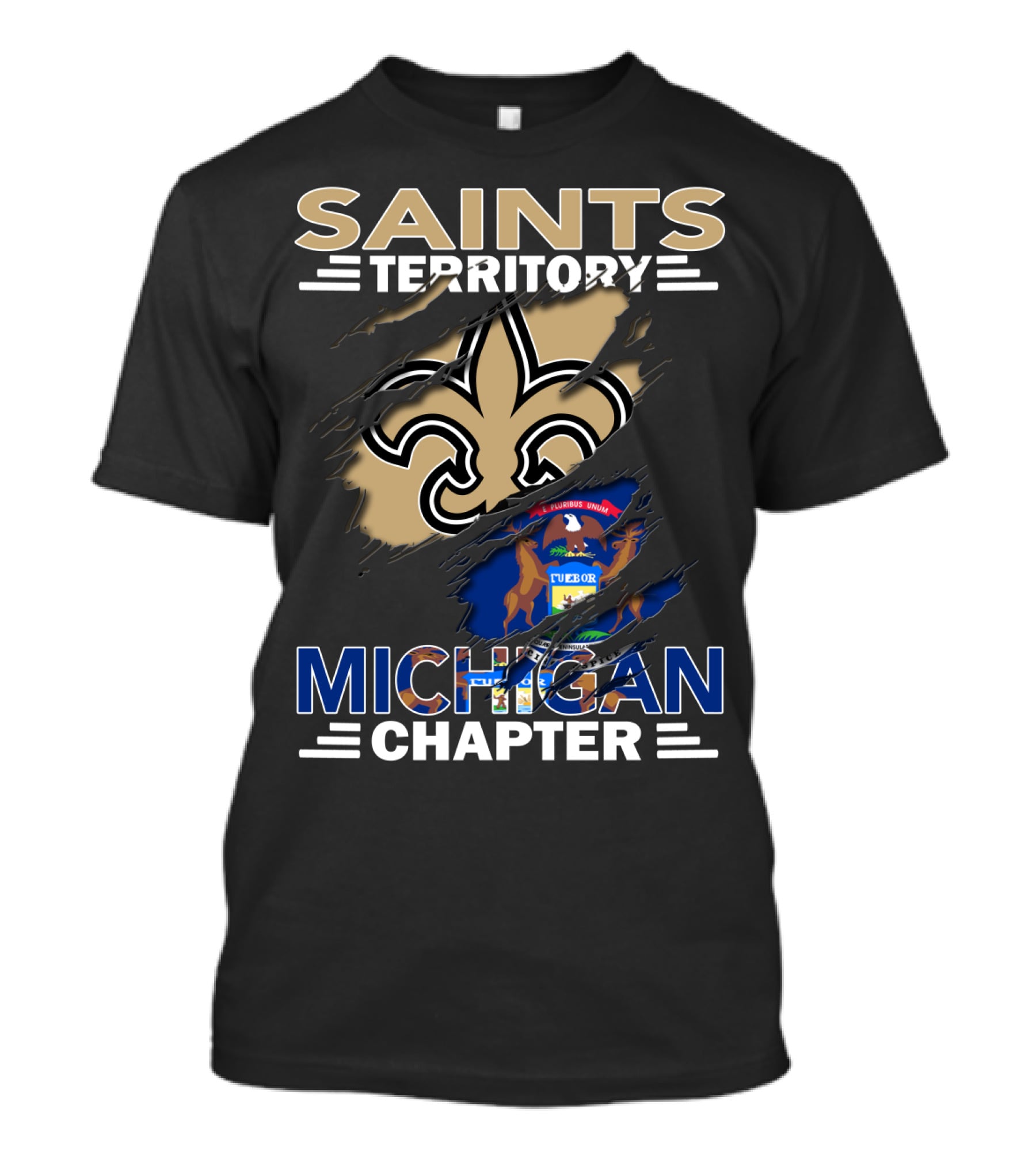 Saints Territory Michigan Chapter Fleur-de-lis And Michigan Flag Integration T-Shirt