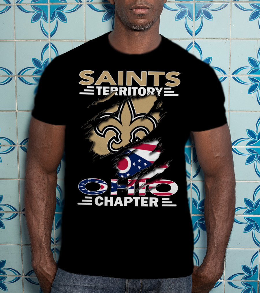 Saints Territory Ohio Chapter Flag And Fleur-de-Lis Ripped T-Shirt
