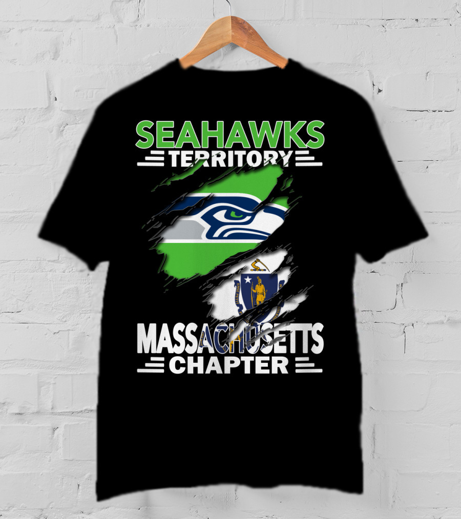 Seahawks Territory Massachusetts Chapter Fan Support With Logo And State Flag T-Shirt