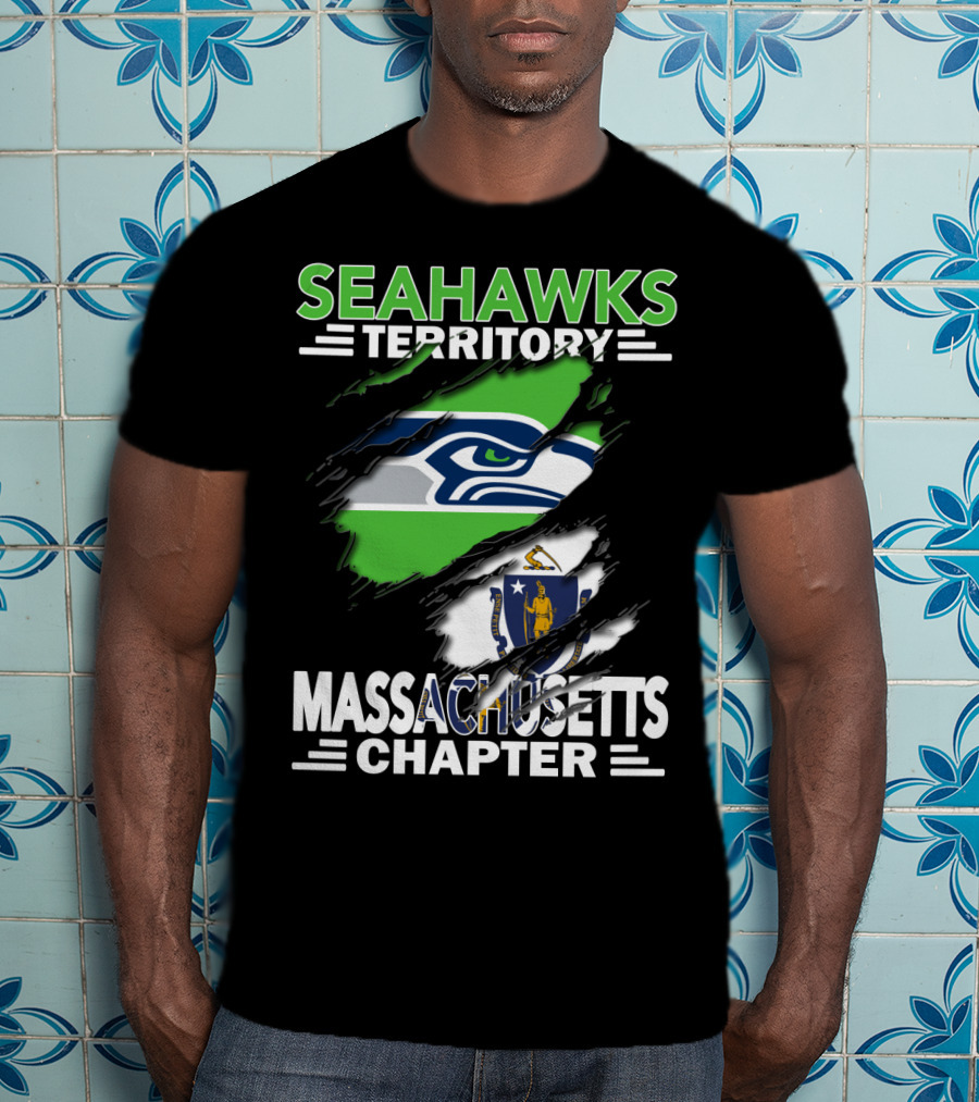Seahawks Territory Massachusetts Chapter Fan Support With Logo And State Flag T-Shirt