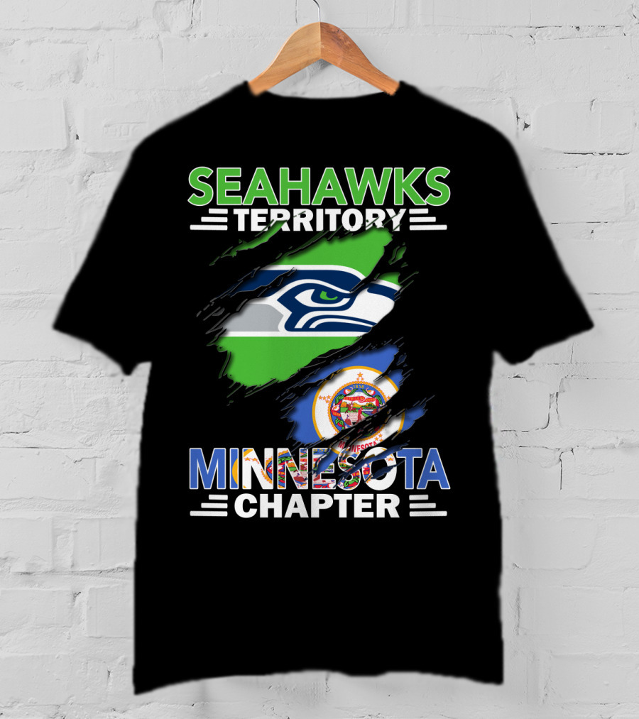 Seahawks Territory Minnesota Chapter Fan Emblem With Team Logo And State Flag T-Shirt