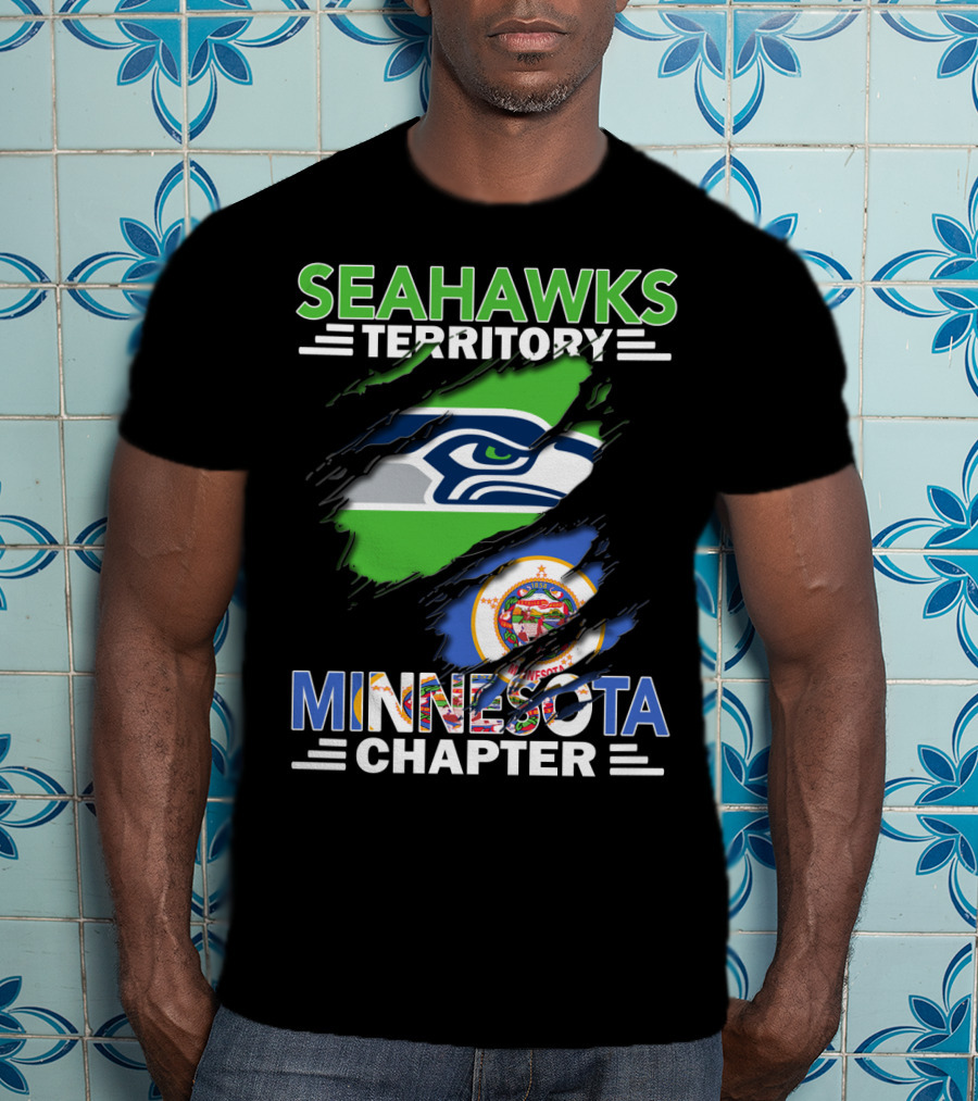 Seahawks Territory Minnesota Chapter Fan Emblem With Team Logo And State Flag T-Shirt
