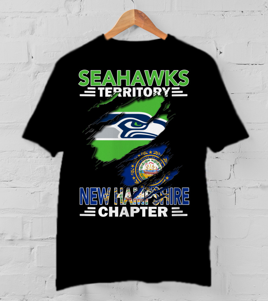 Seahawks Territory New Hampshire Chapter Logo With Seahawks And New Hampshire Flag Elements T-Shirt