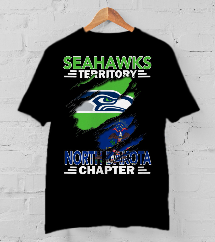 Seahawks Territory North Dakota Chapter Fan Pride With Flag And Mascot T-Shirt