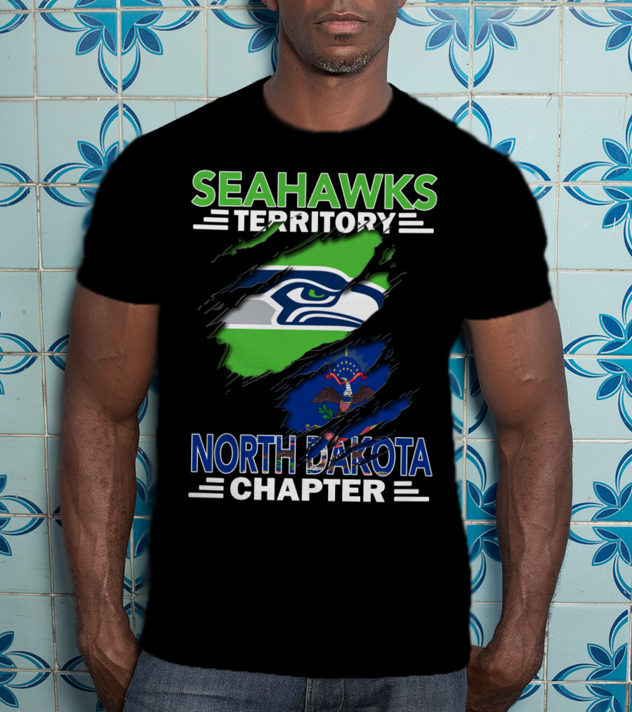 Seahawks Territory North Dakota Chapter Fan Pride With Flag And Mascot T-Shirt