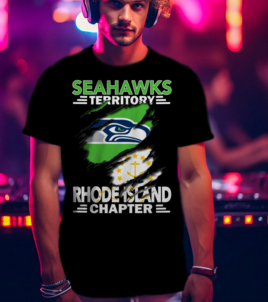 Seahawks Territory Rhode Island Chapter Fan Logo And State Flag T-Shirt
