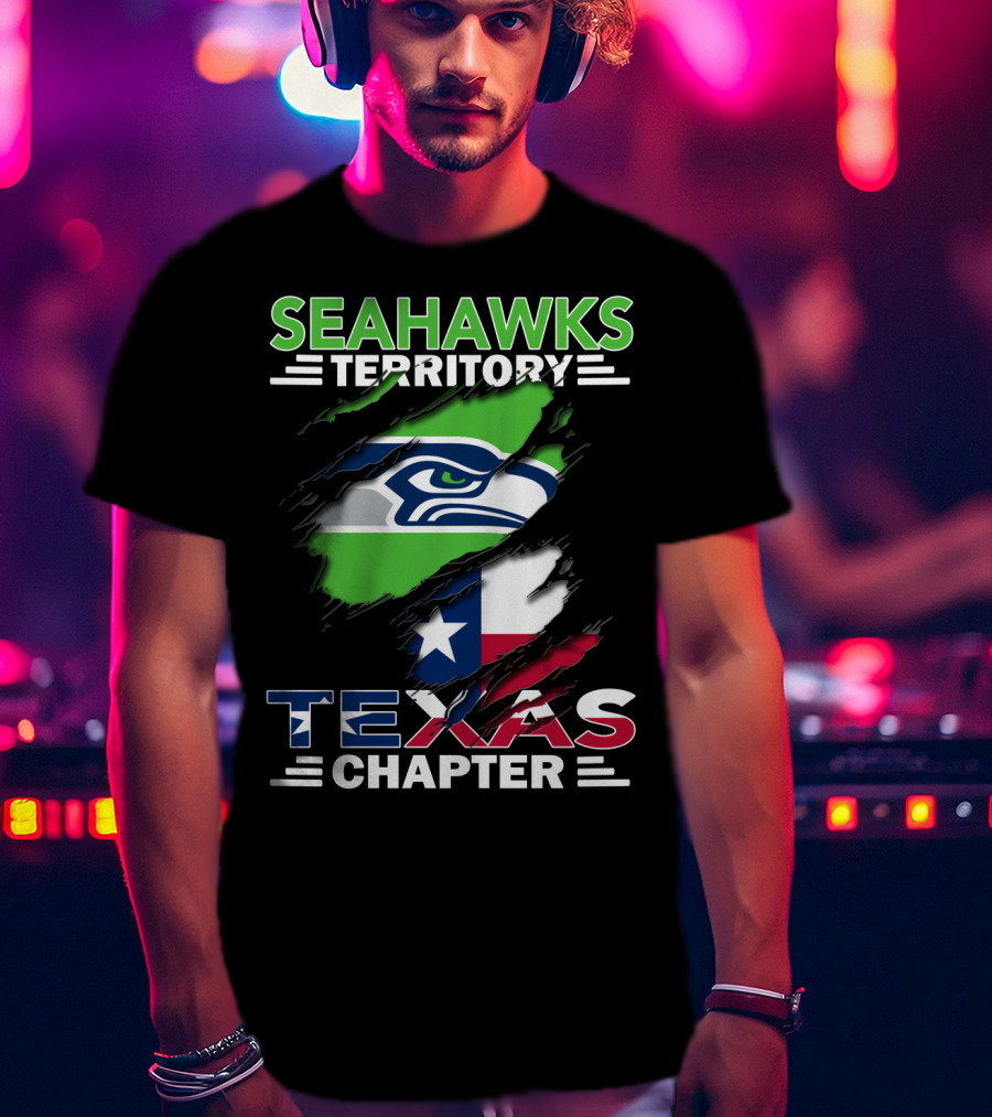Seahawks Territory Texas Chapter Logo With Texas Flag And Seahawks T-Shirt