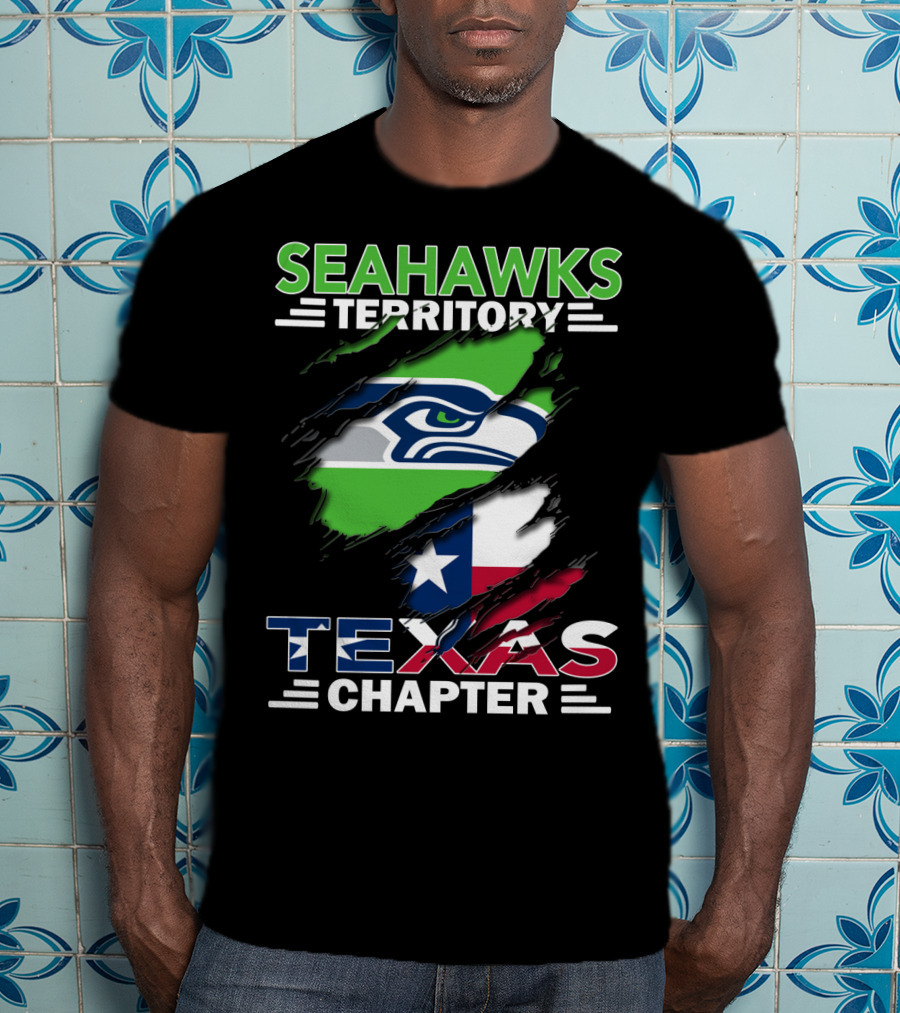 Seahawks Territory Texas Chapter Logo With Texas Flag And Seahawks T-Shirt