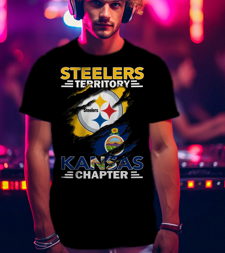 Steelers Territory Kansas Chapter Steelers Logo And Kansas Flag Ripped T-Shirt