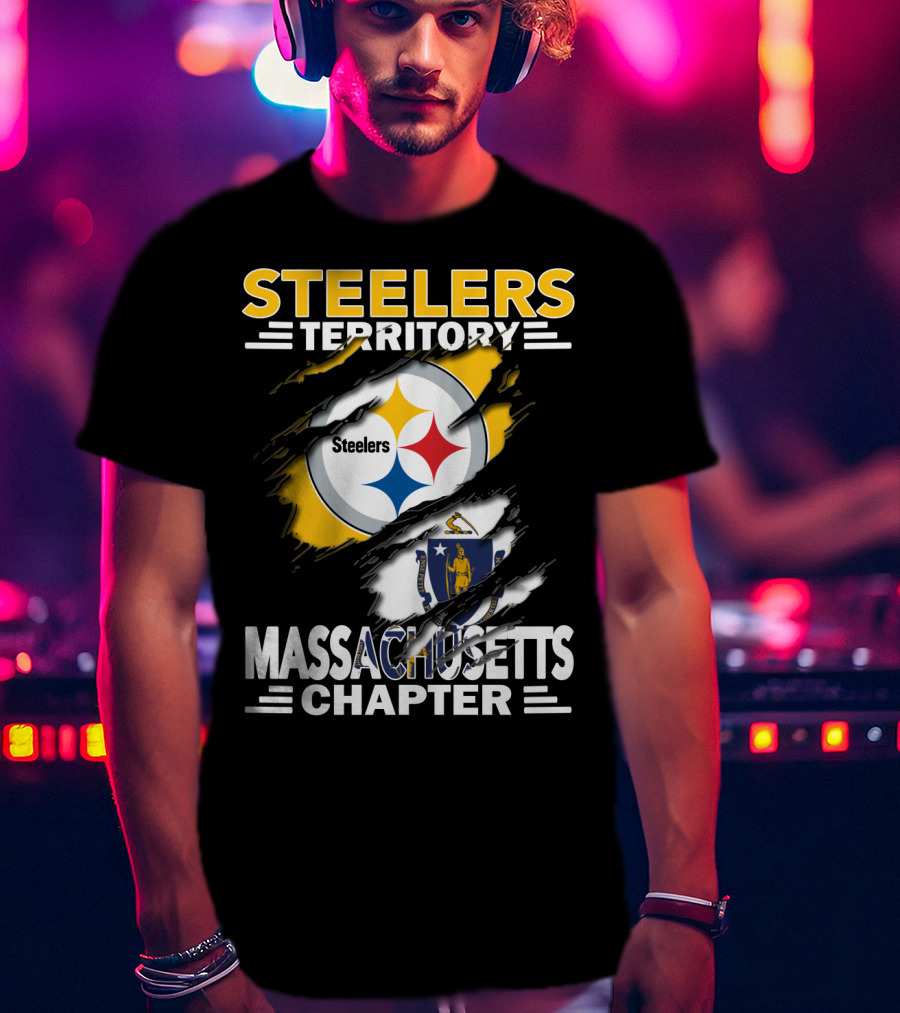 Steelers Territory Massachusetts Chapter Logo With Massachusetts Flag And Steelers Emblem T-Shirt