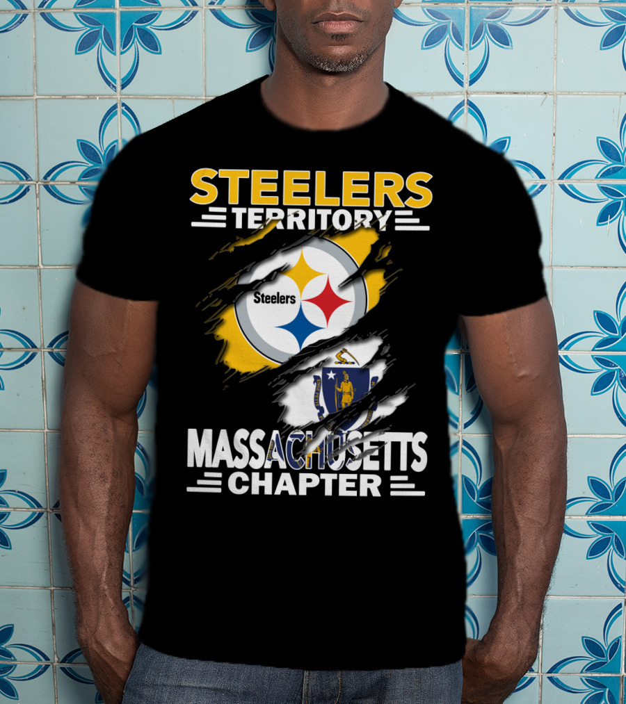 Steelers Territory Massachusetts Chapter Logo With Massachusetts Flag And Steelers Emblem T-Shirt