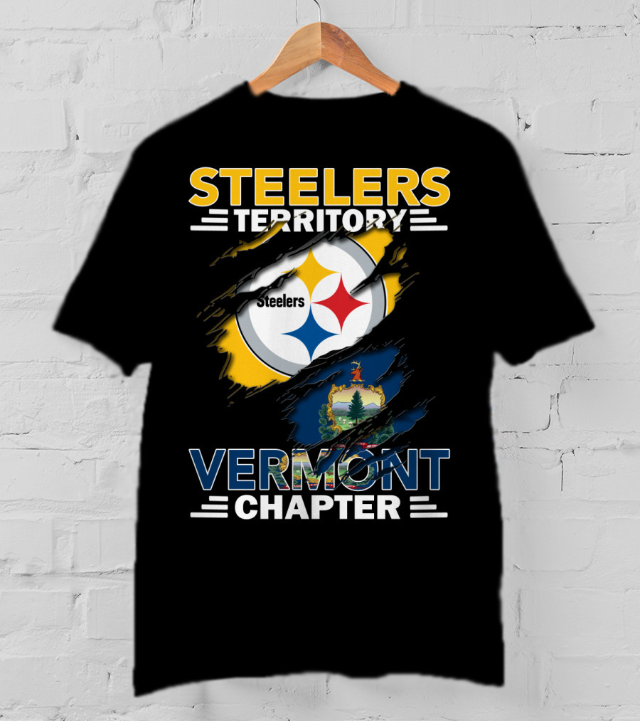 Steelers Territory Vermont Chapter Steelers Logo And Vermont Flag T-Shirt