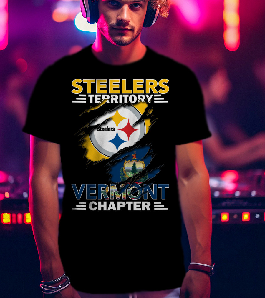 Steelers Territory Vermont Chapter Steelers Logo And Vermont Flag T-Shirt