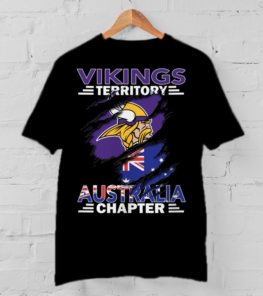 Vikings Territory Australia Chapter With Scandinavian Warrior And Australian Flag Elements T-Shirt