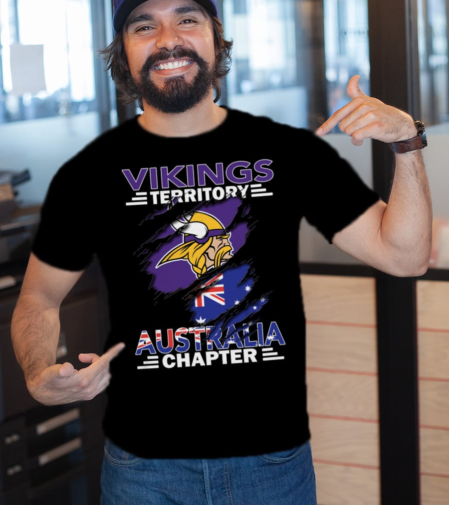 Vikings Territory Australia Chapter With Scandinavian Warrior And Australian Flag Elements T-Shirt