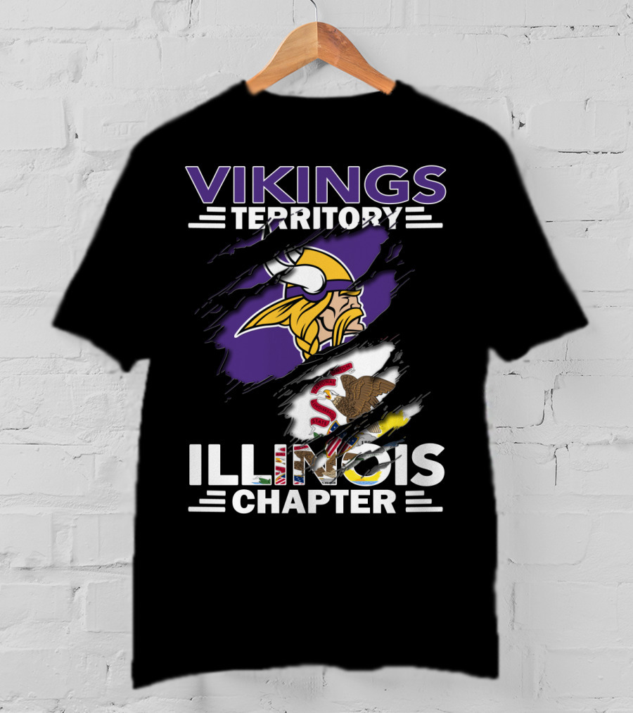 Vikings Territory Illinois Chapter Vikings Logo Illinois Flag T-Shirt