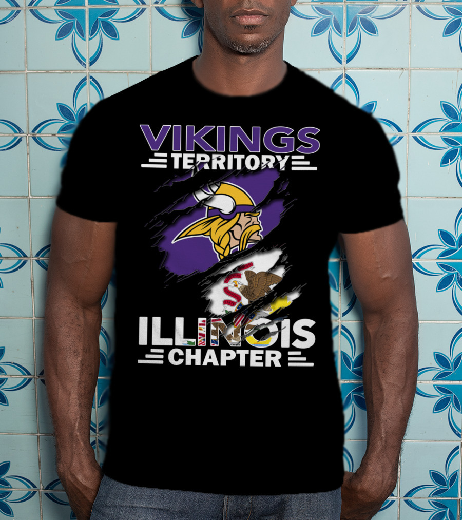 Vikings Territory Illinois Chapter Vikings Logo Illinois Flag T-Shirt