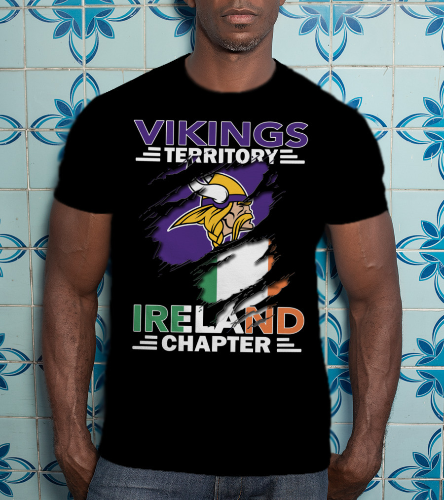Vikings Territory Ireland Chapter Viking Logo Irish Flag T-Shirt