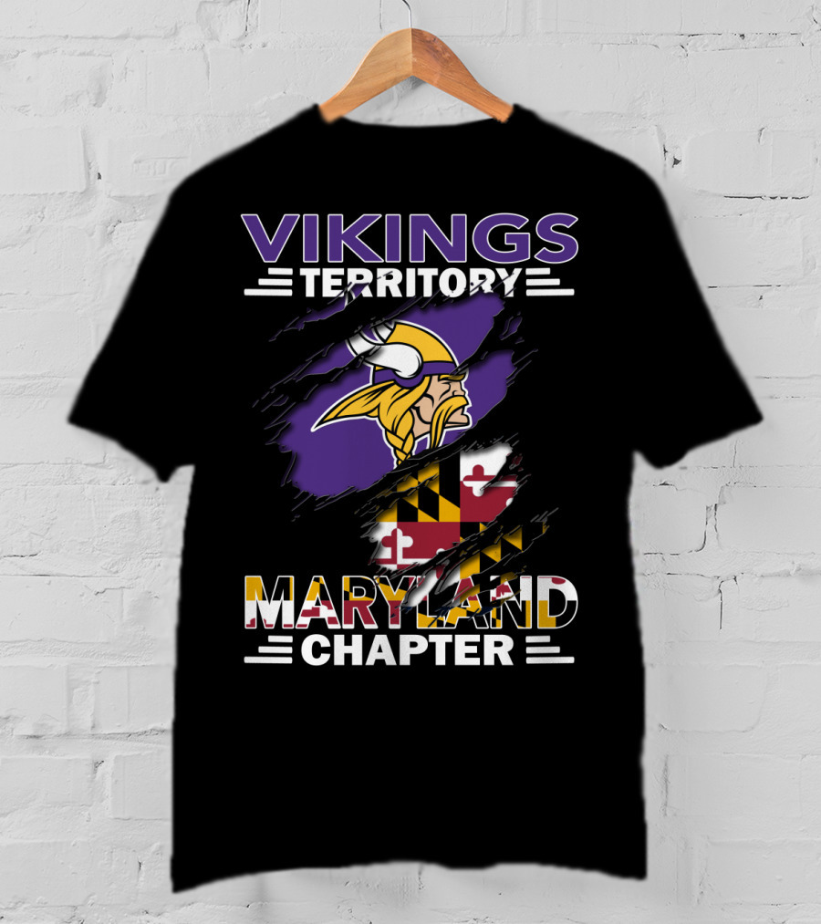 Vikings Territory Maryland Chapter Ripped State Flag T-Shirt