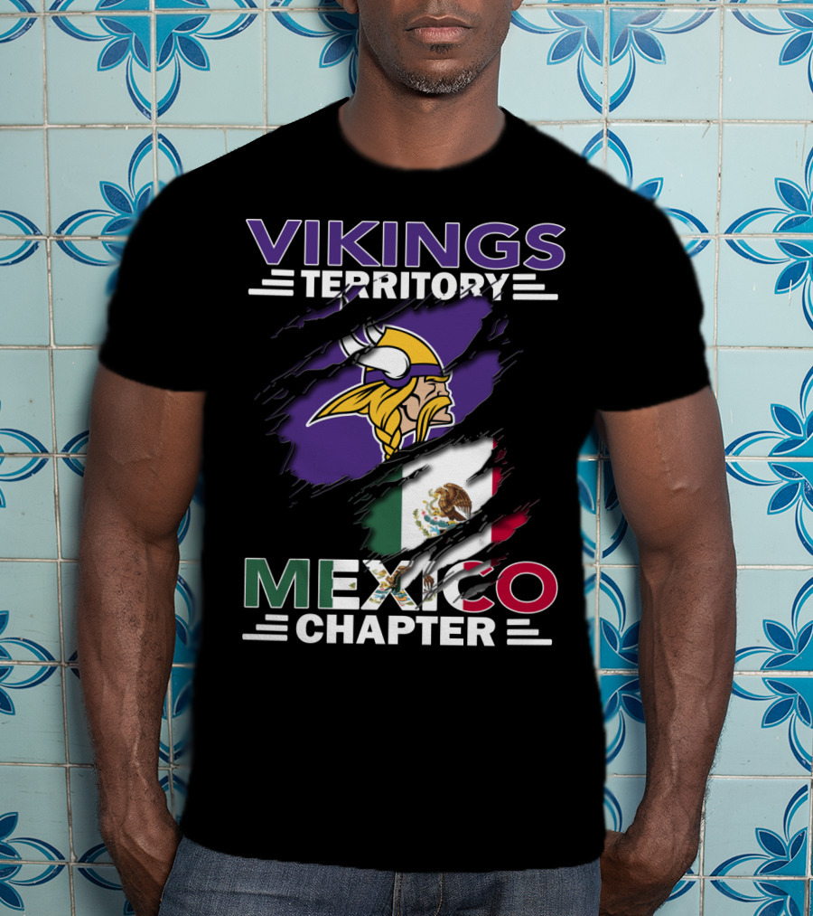 Vikings Territory Mexico Chapter NFL Team Fan Club Mexican Flag T-Shirt