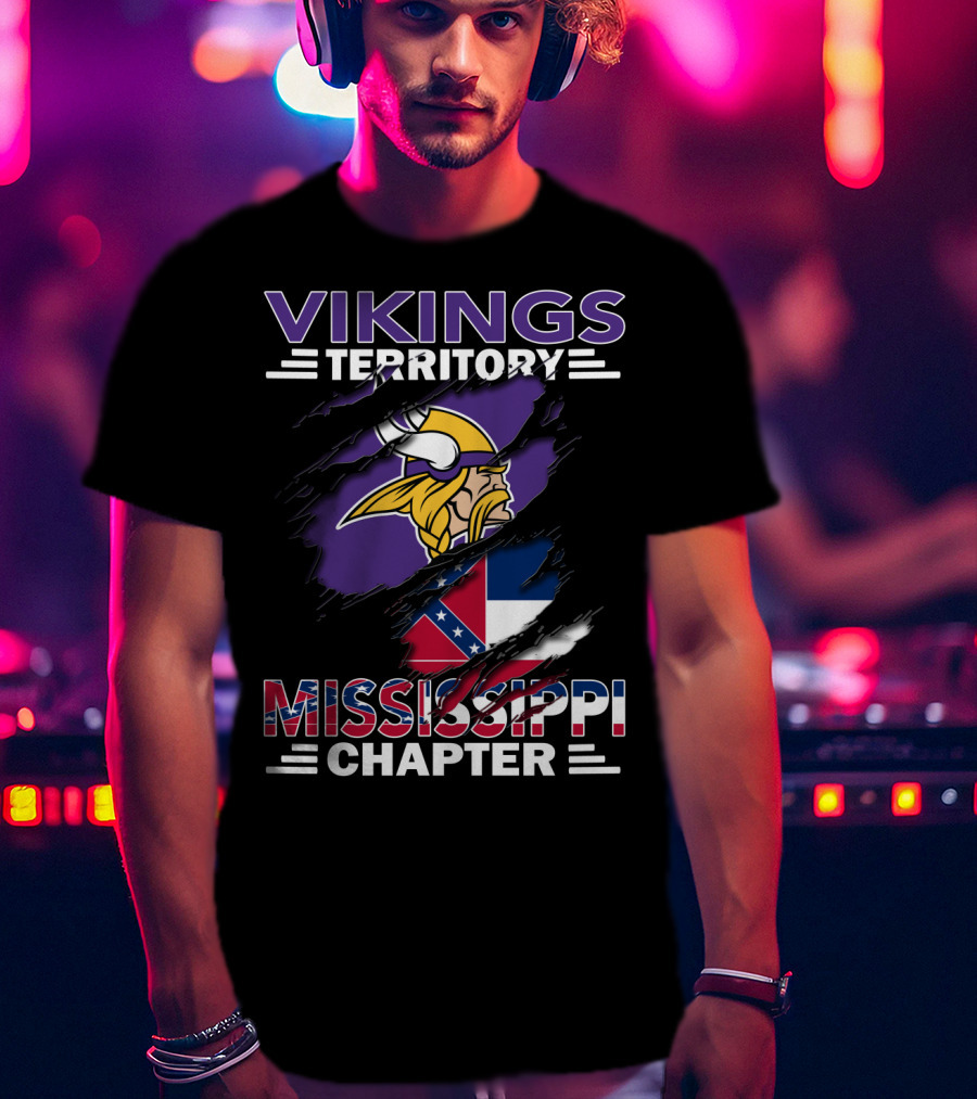 Vikings Territory Mississippi Chapter Nordic Warrior Symbol And Southern Flag Fusion T-Shirt
