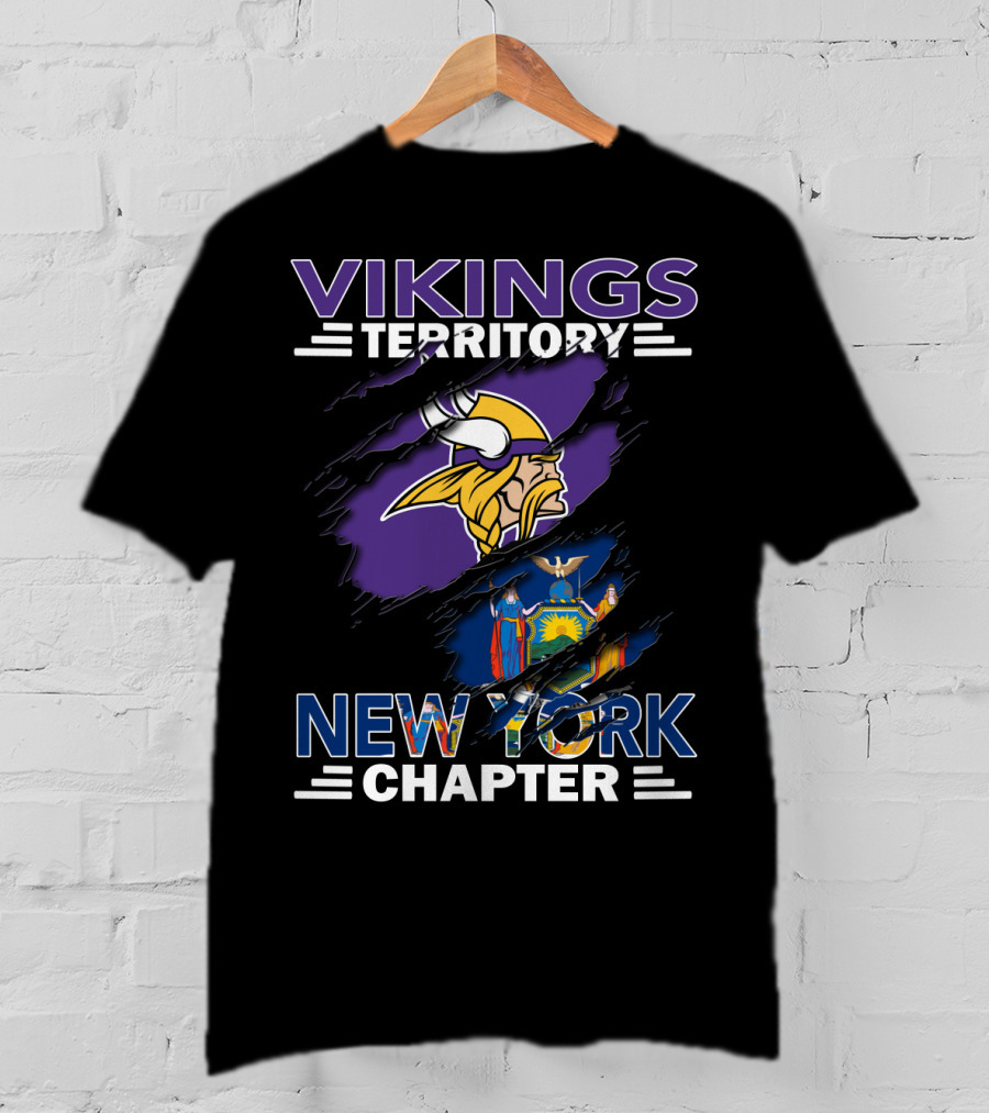 Vikings Territory New York Chapter With Viking Head And New York State Flag T-Shirt