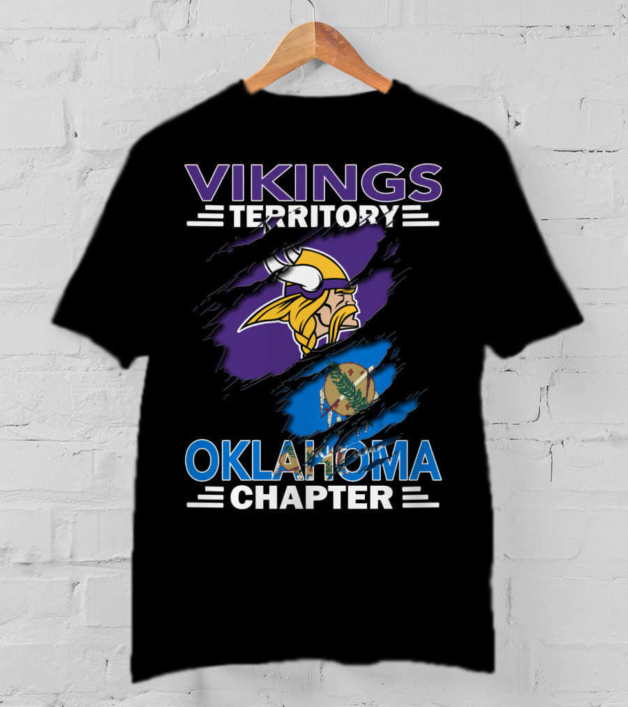 Vikings Territory Oklahoma Chapter With Minnesota Vikings Logo And Oklahoma State Flag T-Shirt