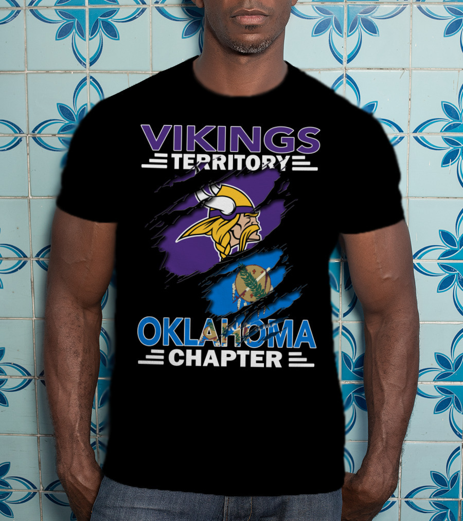 Vikings Territory Oklahoma Chapter With Minnesota Vikings Logo And Oklahoma State Flag T-Shirt