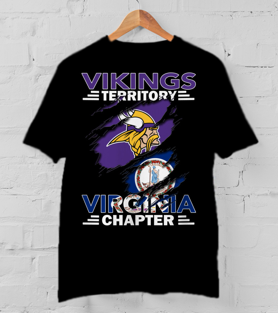 Vikings Territory Virginia Chapter Logo With State Flag Ripped Effect T-Shirt