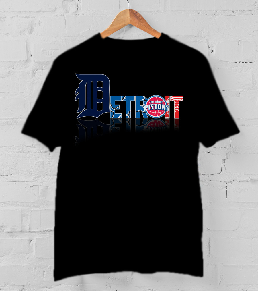 Detroit Pistons And Detroit Tigers Logo Style Fusion T-Shirt