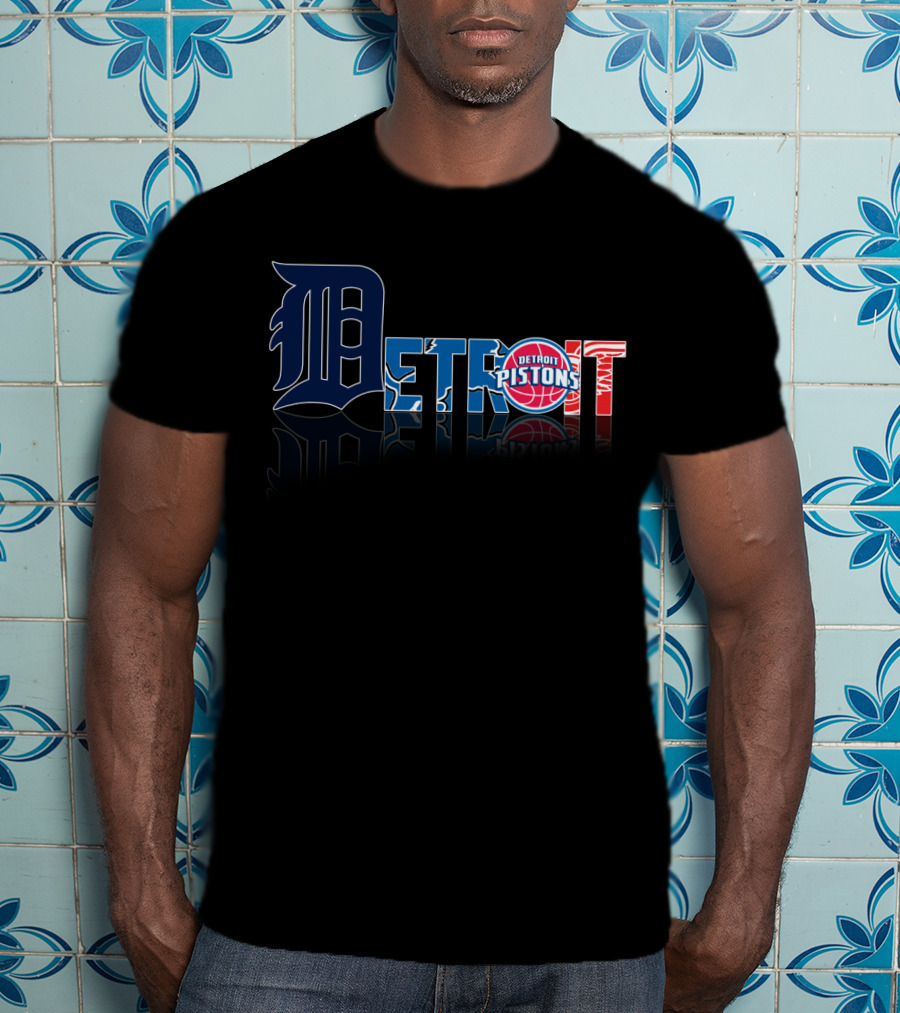 Detroit Pistons And Detroit Tigers Logo Style Fusion T-Shirt