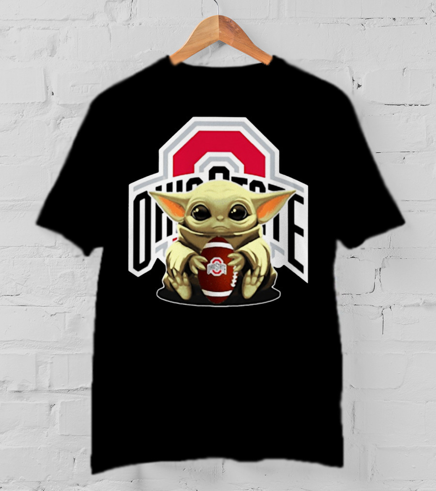 Baby Yoda Holding Ohio State Buckeyes Football T-Shirt
