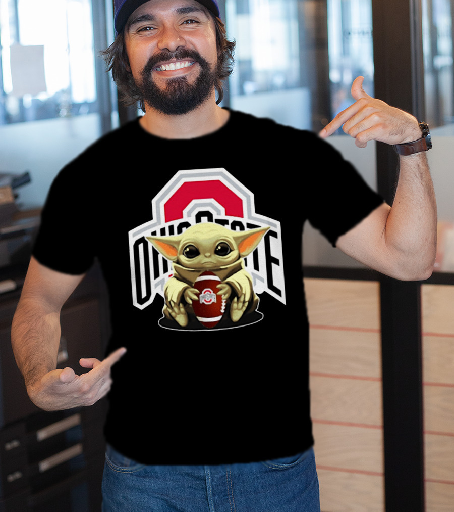Baby Yoda Holding Ohio State Buckeyes Football T-Shirt