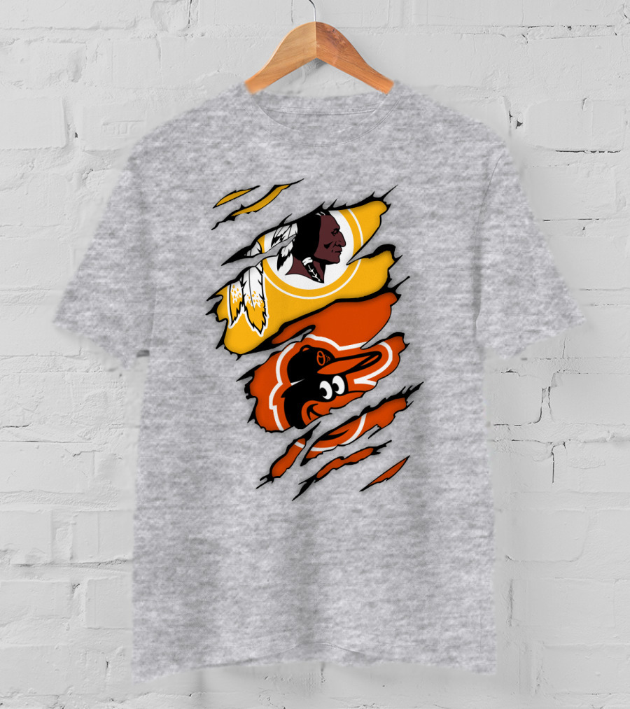Washington Redskins Baltimore Orioles Torn Logo Layers T-Shirt
