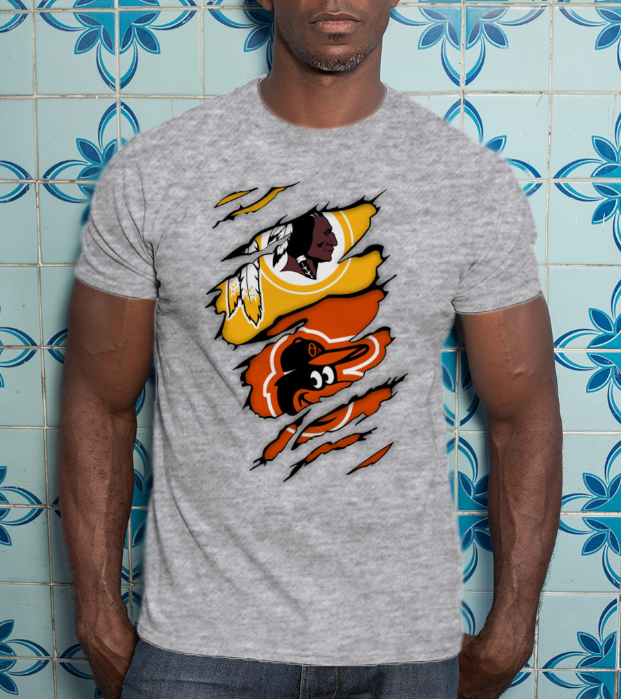 Washington Redskins Baltimore Orioles Torn Logo Layers T-Shirt