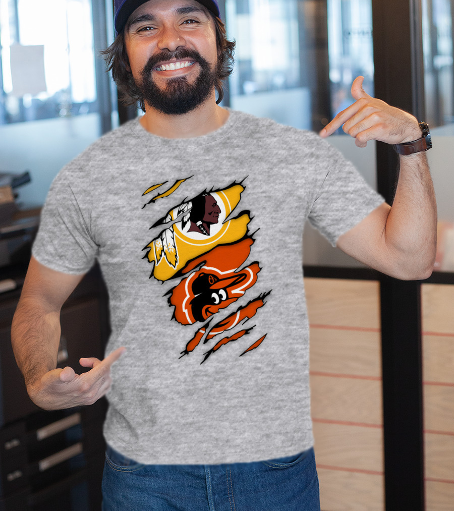 Washington Redskins Baltimore Orioles Torn Logo Layers T-Shirt
